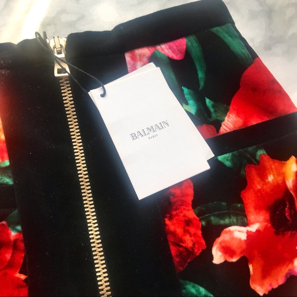 NWT Authentic Balmain Velvet Floral Mini Skirt - Picture 5 of 13